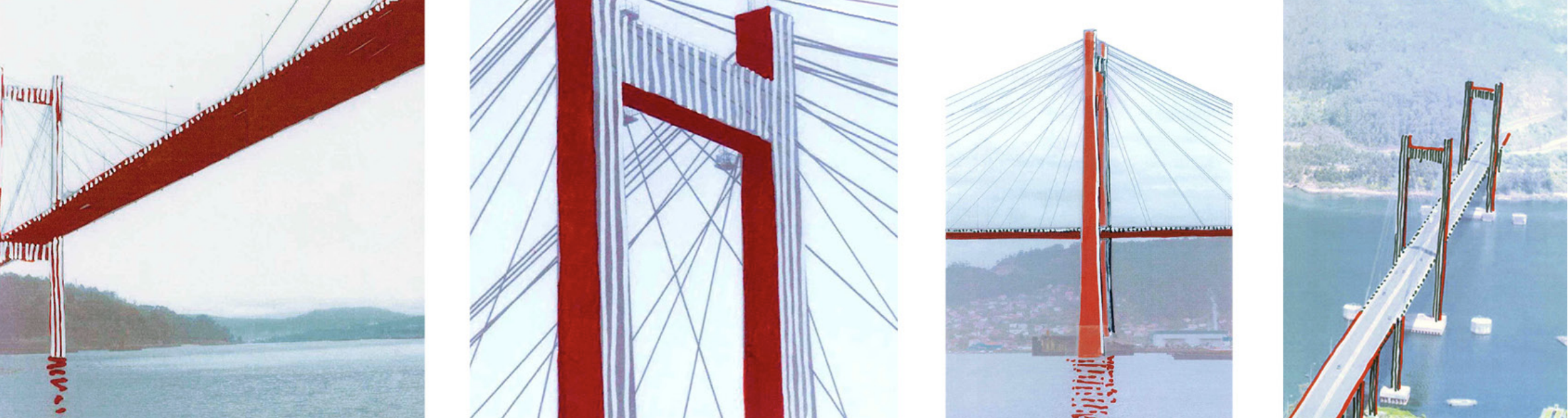 Bosquexo do 'Project pour la Galice', intervención na ponte de Rande do artista francés Daniel Buren