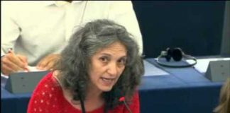 Fotografía da eurodiputada Lídia Senra, intervindo na Cámara