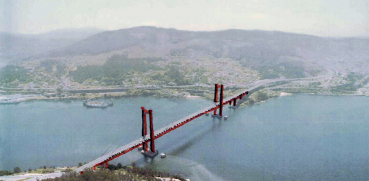 Bosquexo do 'Project pour la Galice', intervención na ponte de Rande do artista francés Daniel Buren