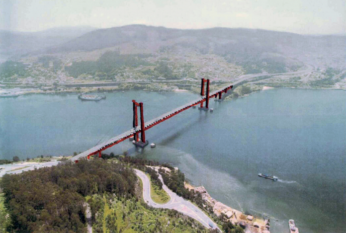 Bosquexo do 'Project pour la Galice', intervención na ponte de Rande do artista francés Daniel Buren