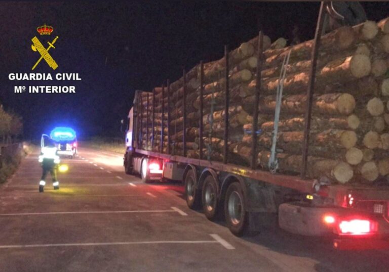 Interceptado en Tui un camión de transporte de madeira cun exceso de carga de máis de 13 toneladas